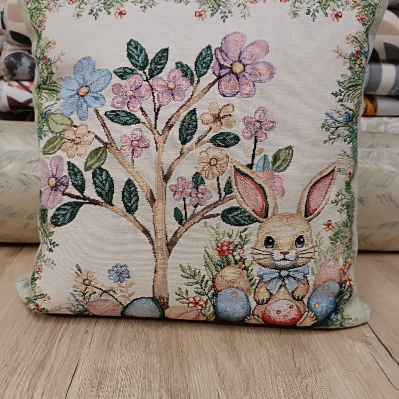 Díszpárnahuzat gobelin nyuszi mintával