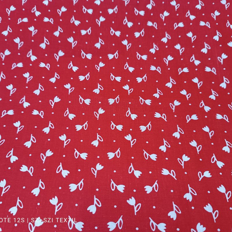 Piros alapon tulipán mintás pamutvászon