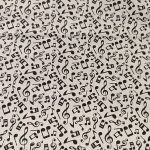 Hangjegy mintás pamutvászon fekete-fehér