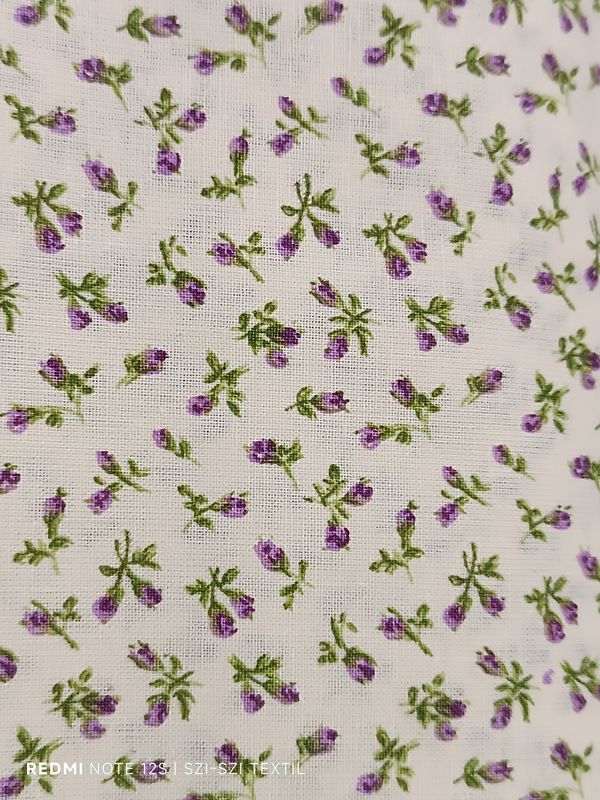 Ekrü alapon ciklámen apró virágmintás pamutvászon
