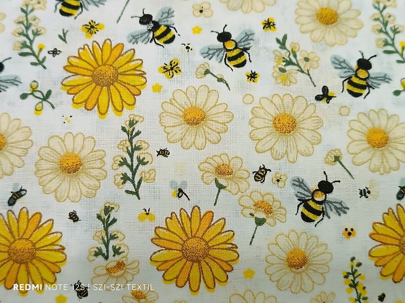 Pamutvászon méhecske virággal